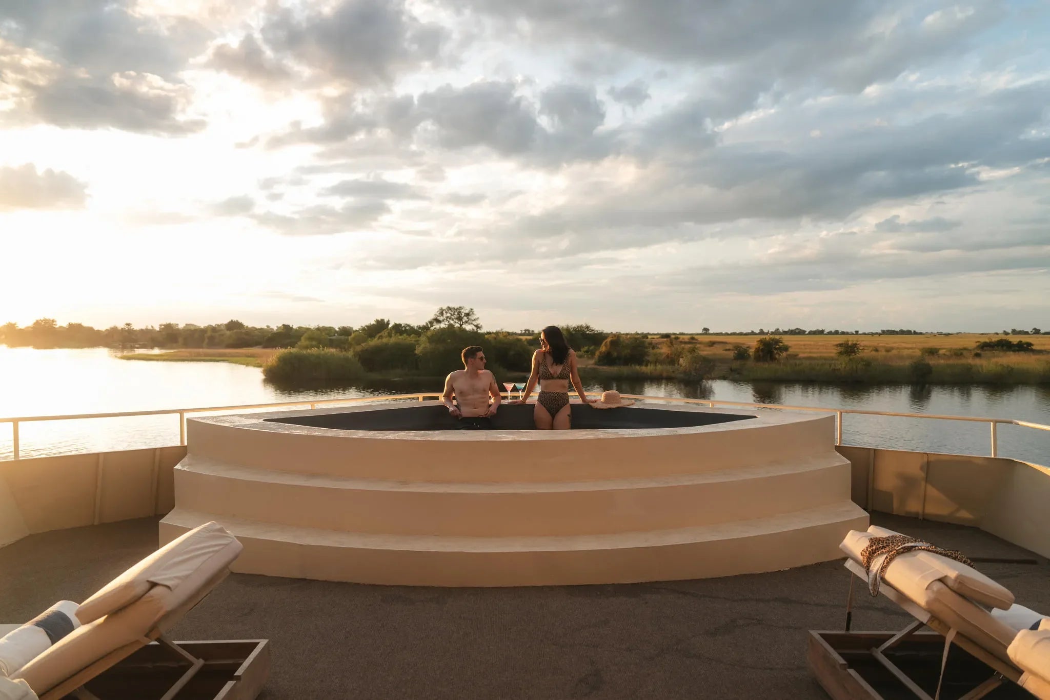 Stern Lounge at Zambezi Queen by Mantis, Chobe River Front Namibia, Namibia.