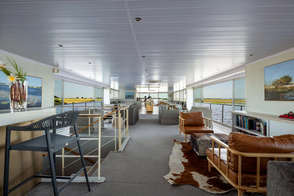 Lounge at Zambezi Queen by Mantis, Chobe River Front Namibia, Namibia.