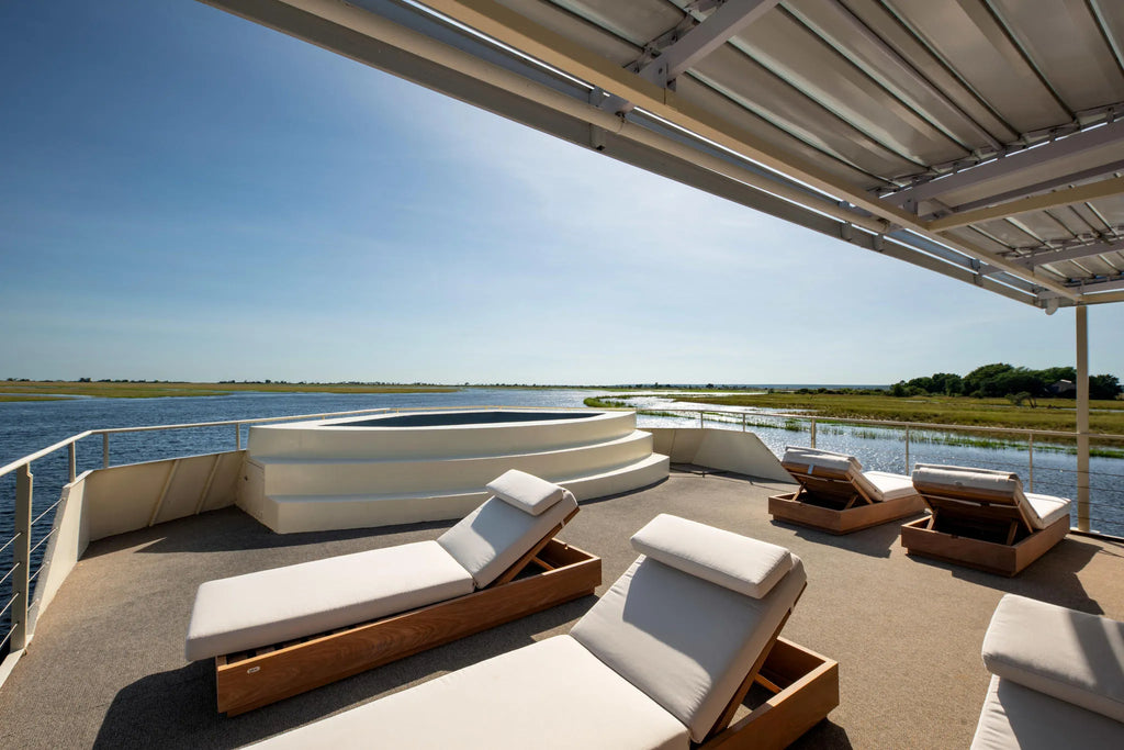 Upper Deck at Zambezi Queen by Mantis, Chobe River Front Namibia, Namibia.