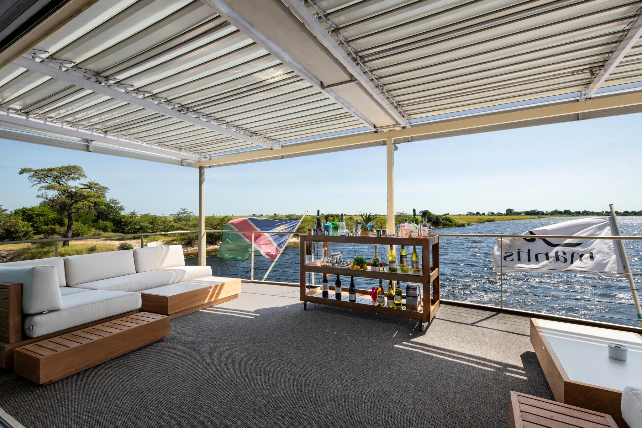 Stern Lounge at Zambezi Queen by Mantis, Chobe River Front Namibia, Namibia.