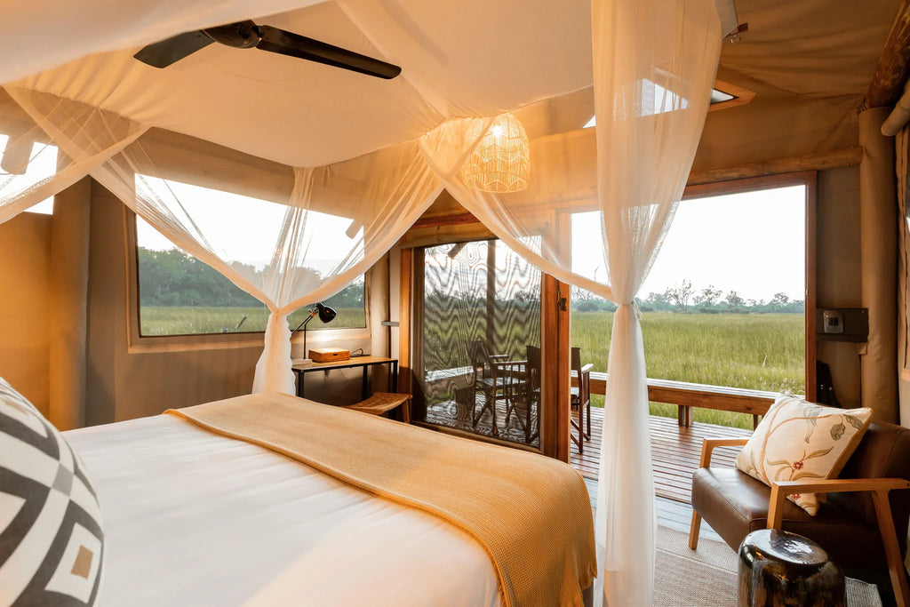 Guest Tent Interior at Little Sable, Khwai Private Reserve, Botswana.