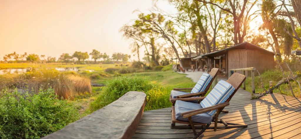 Oddballs' Camp deck at Oddballs' Camp, Moremi Game Reserve, Botswana.