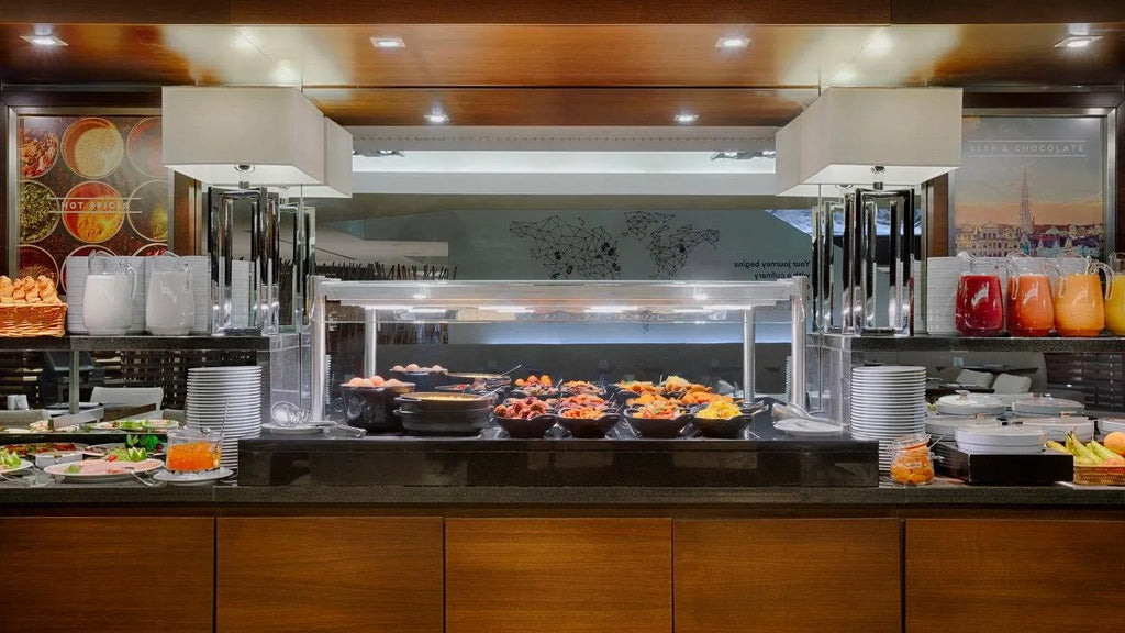 Buffet Breakfast at Sheraton Brussels Airport Hotel, Brussels, Belgium.
