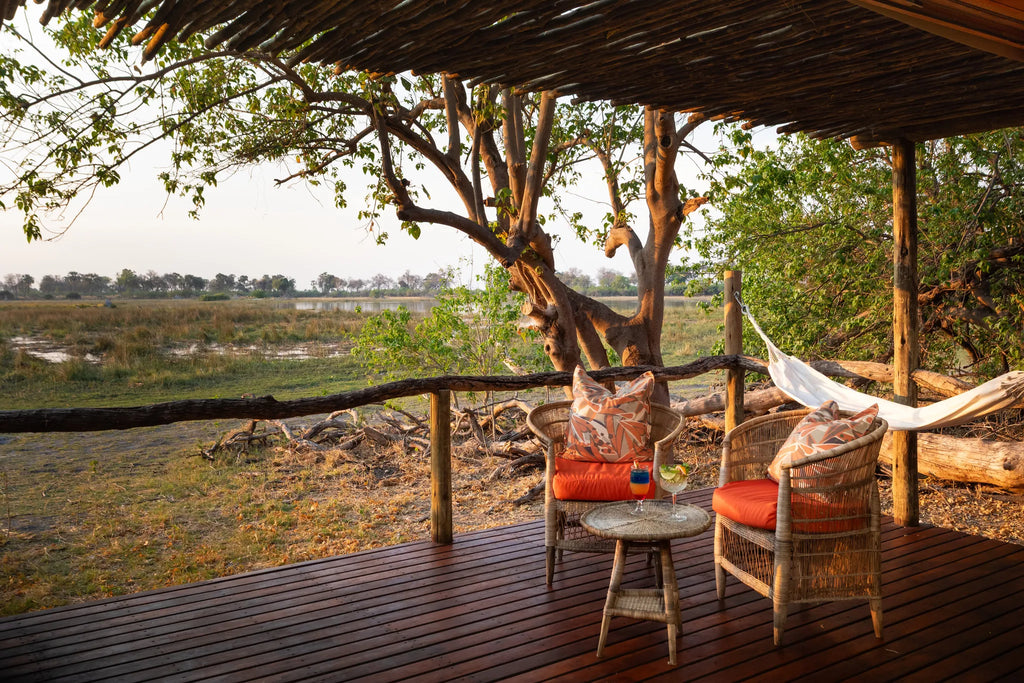 Amber River Camp Deck at Amber River Camp, Okavango Delta, Botswana.