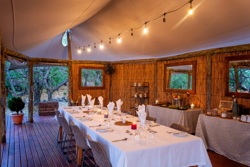 Amber River Camp Dining at Amber River Camp, Okavango Delta, Botswana.