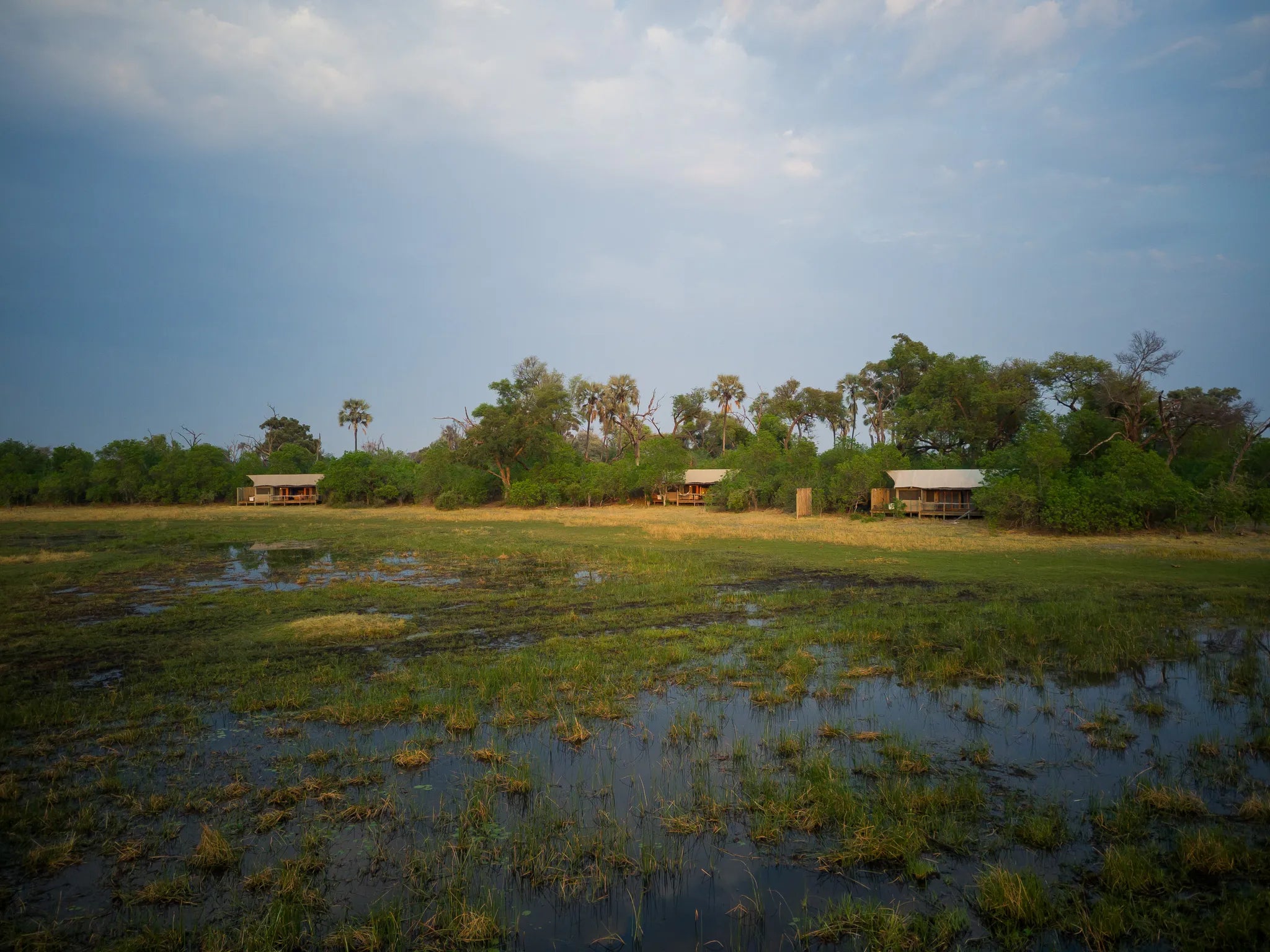 Amber River Camp Drone at Amber River Camp, Okavango Delta, Botswana.