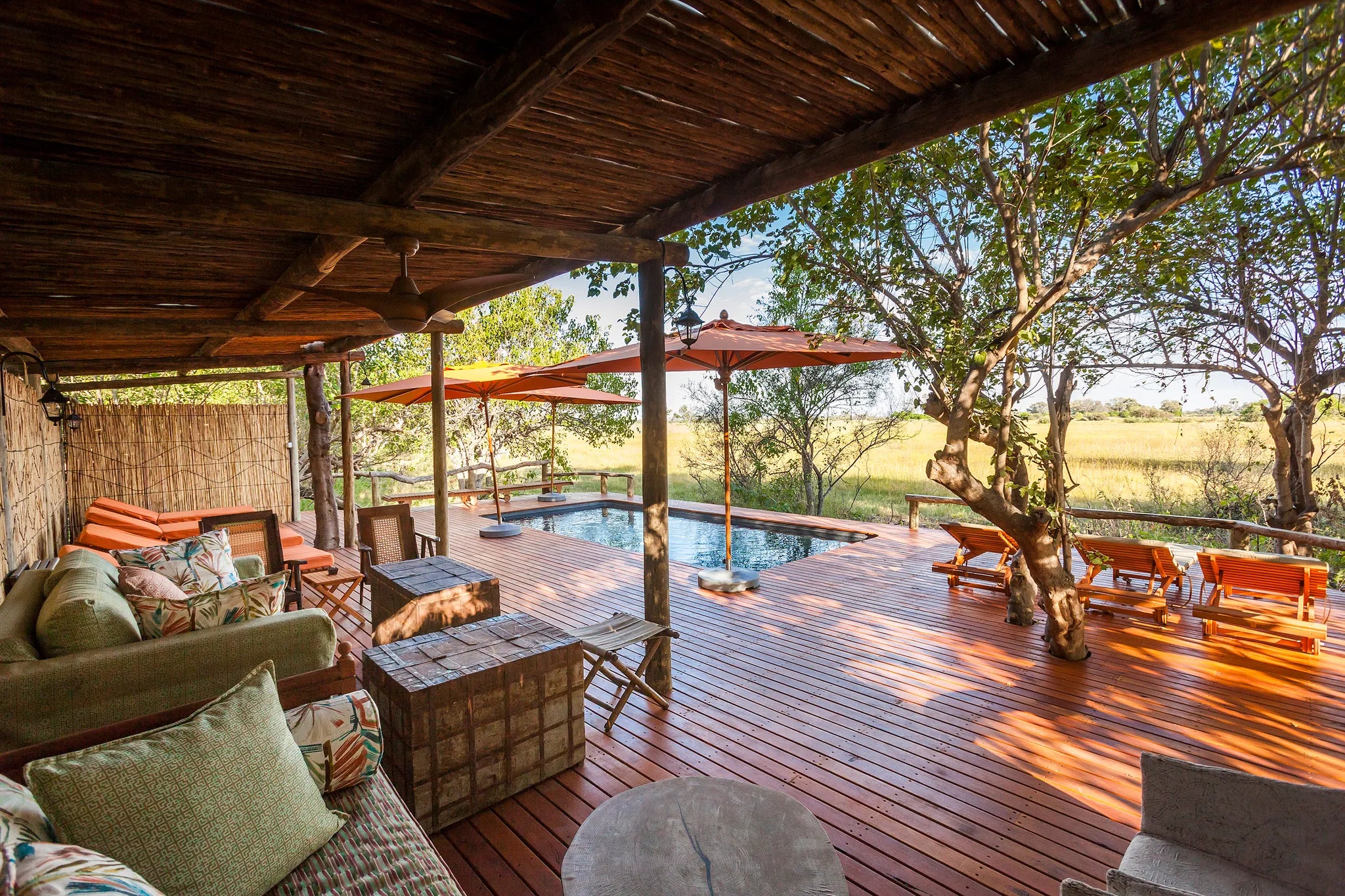 Pool Deck at Amber River Camp, Okavango Delta, Botswana.