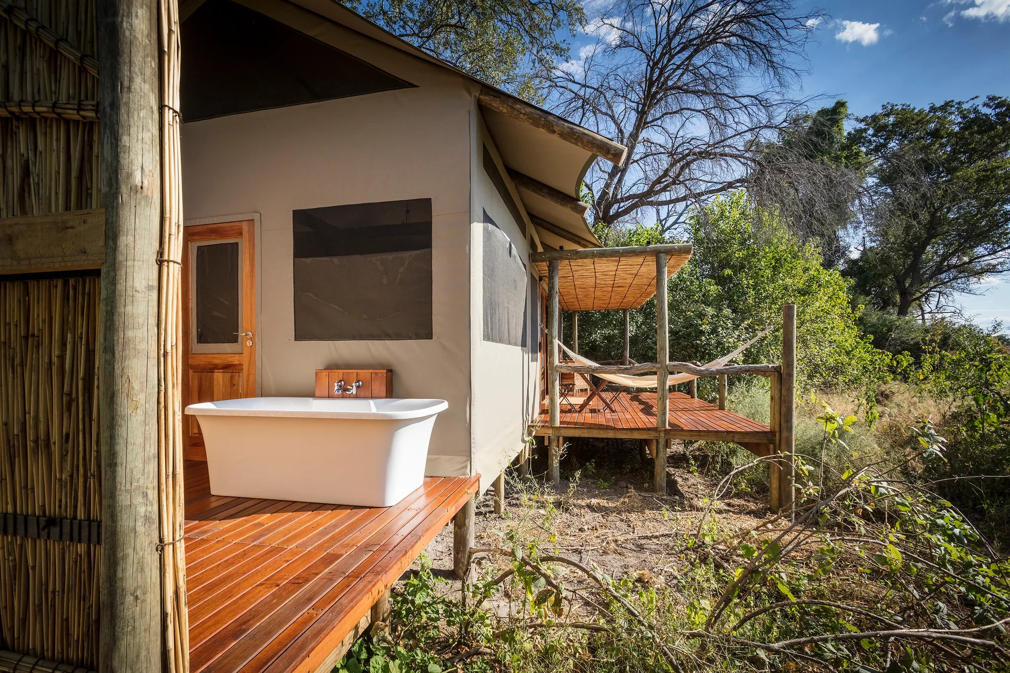 Outside Bath - Amber River Camp at Amber River Camp, Okavango Delta, Botswana.