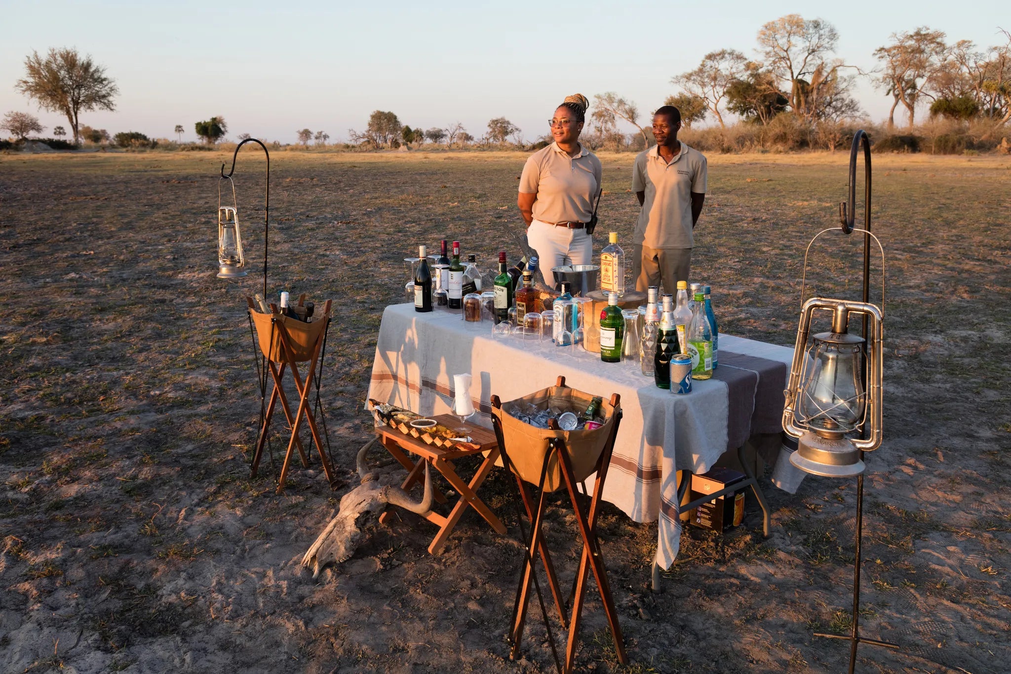 Evening Sundowners at Amber River Camp, Okavango Delta, Botswana.