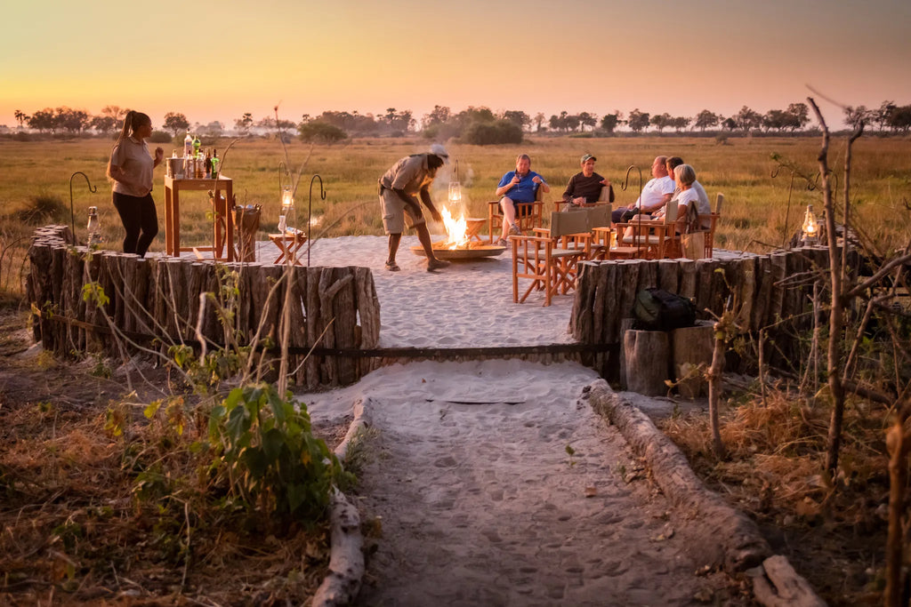 Boma evening at Amber River Camp, Okavango Delta, Botswana.