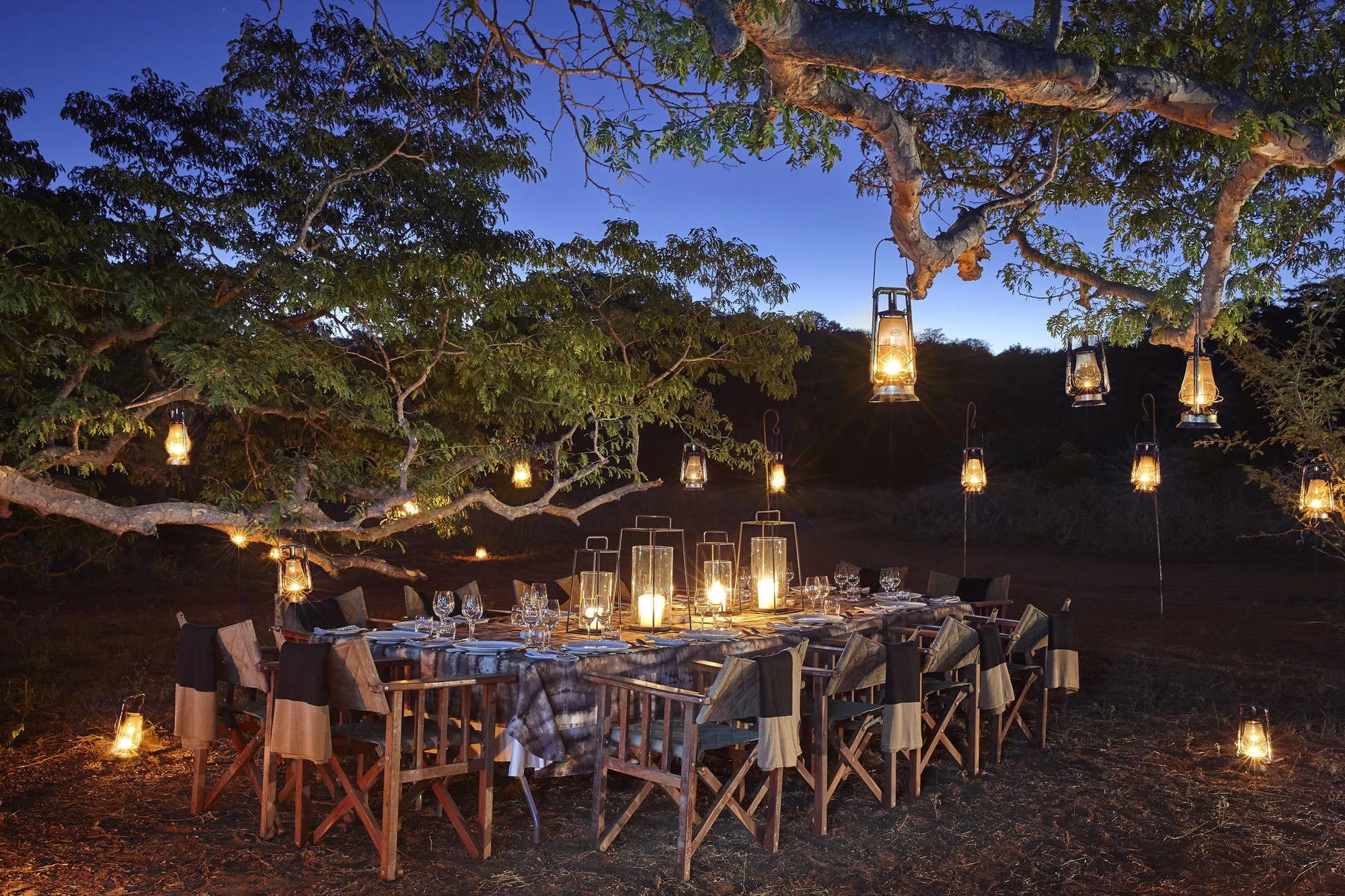 Singita Outdoor Dining Experience at Singita Malilangwe House, Malilangwe Wildlife Reserve, Zimbabwe.