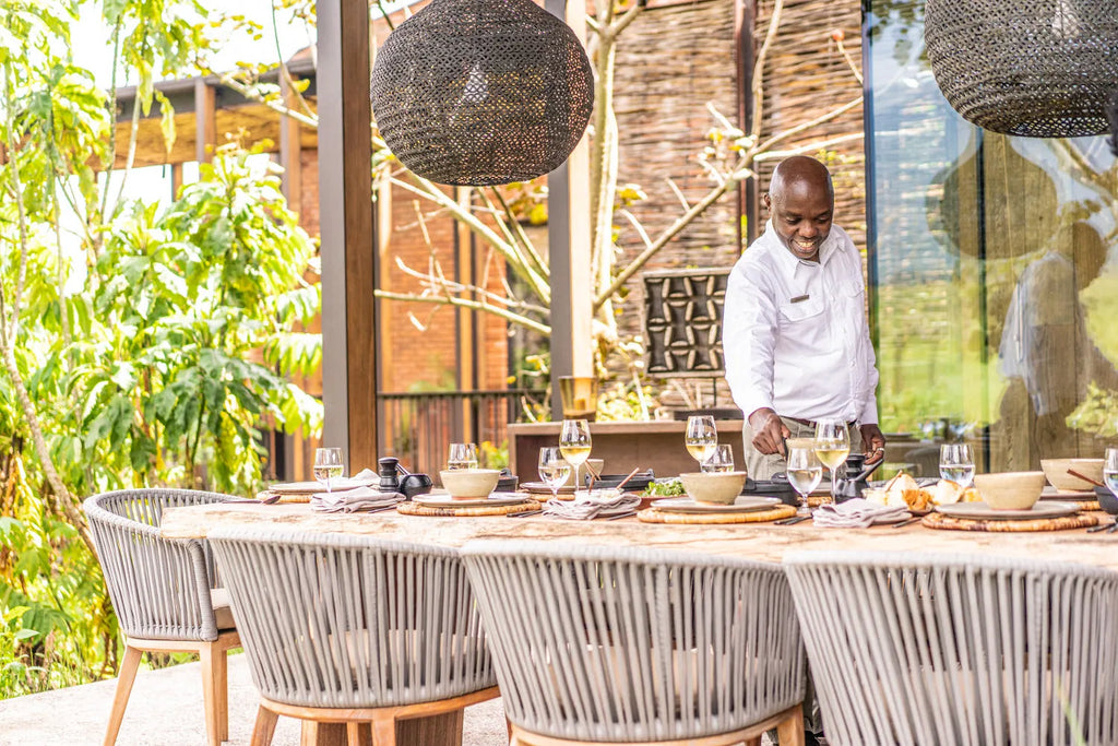 Singita Volcanoes National Park - Outdoor dining at Singita Kataza House, Volcanoes National Park, Rwanda.
