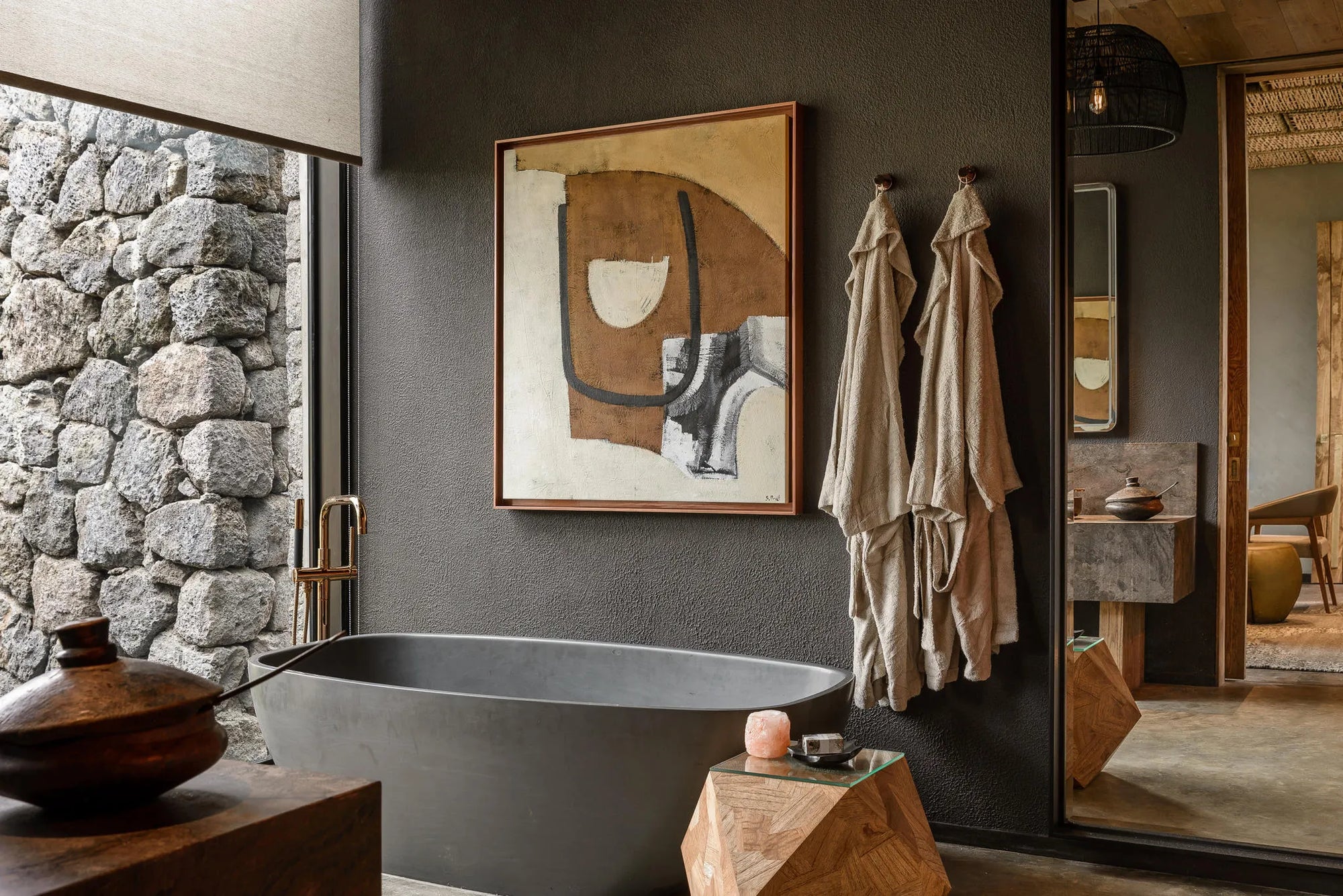 Singita Kataza House - Bath at Singita Kataza House, Volcanoes National Park, Rwanda.