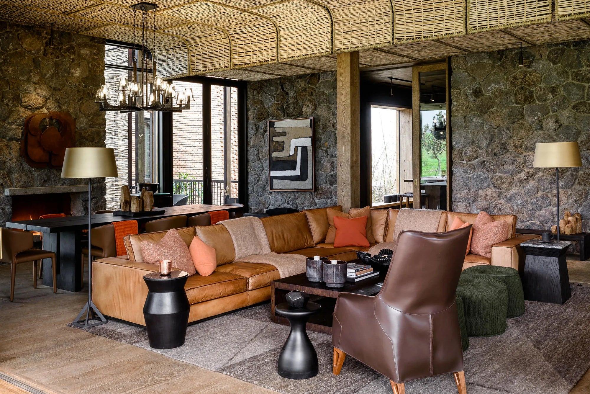 Singita Kataza House - Lounge Area at Singita Kataza House, Volcanoes National Park, Rwanda.