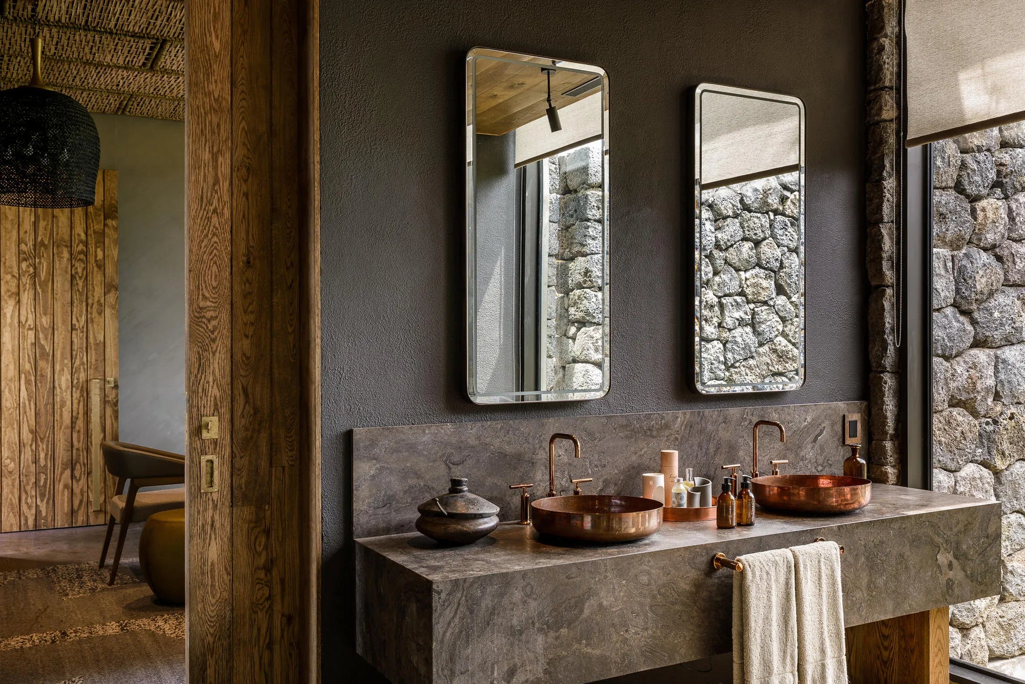 Singita Kataza House - Bathroom at Singita Kataza House, Volcanoes National Park, Rwanda.