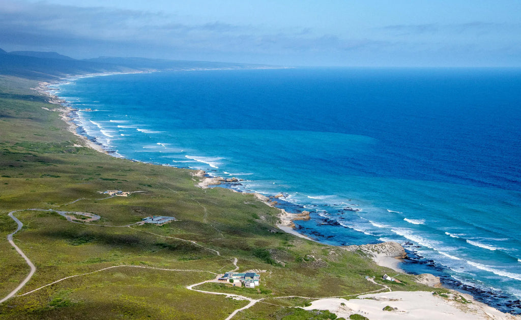 Aerial view of Morukuru Family De Hoop, including Morukuru Ocean House & Beach Lodge at Morukuru Ocean House, De Hoop Natu...