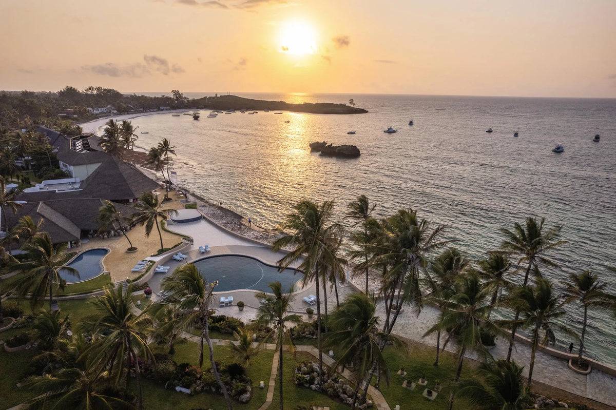 Hemingways Sunset Aerial View at Hemingways Watamu, Watamu, Kenya.