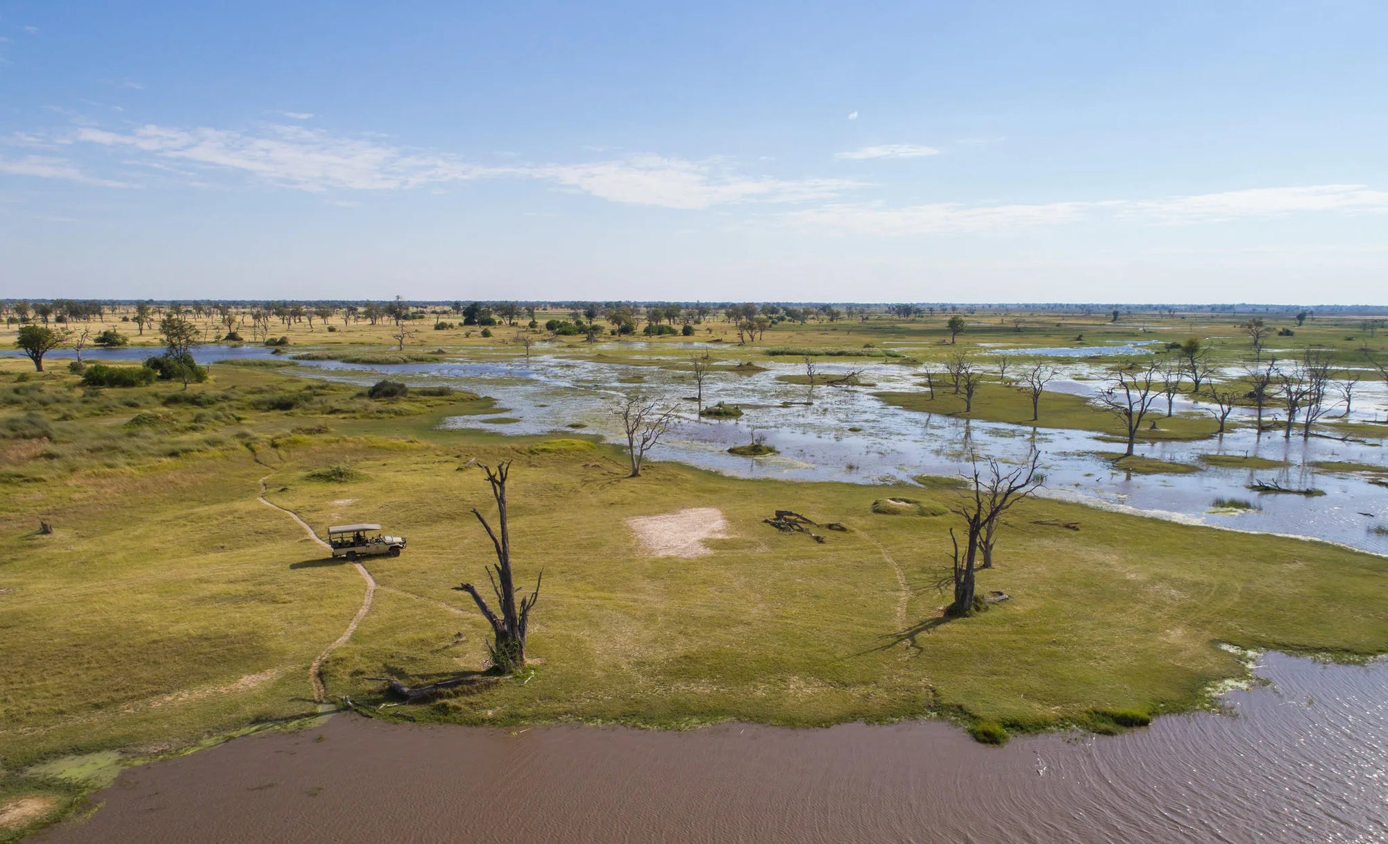 Moremi Game Reserve Aerial View at Camp Xakanaxa, Moremi Game Reserve, Botswana.