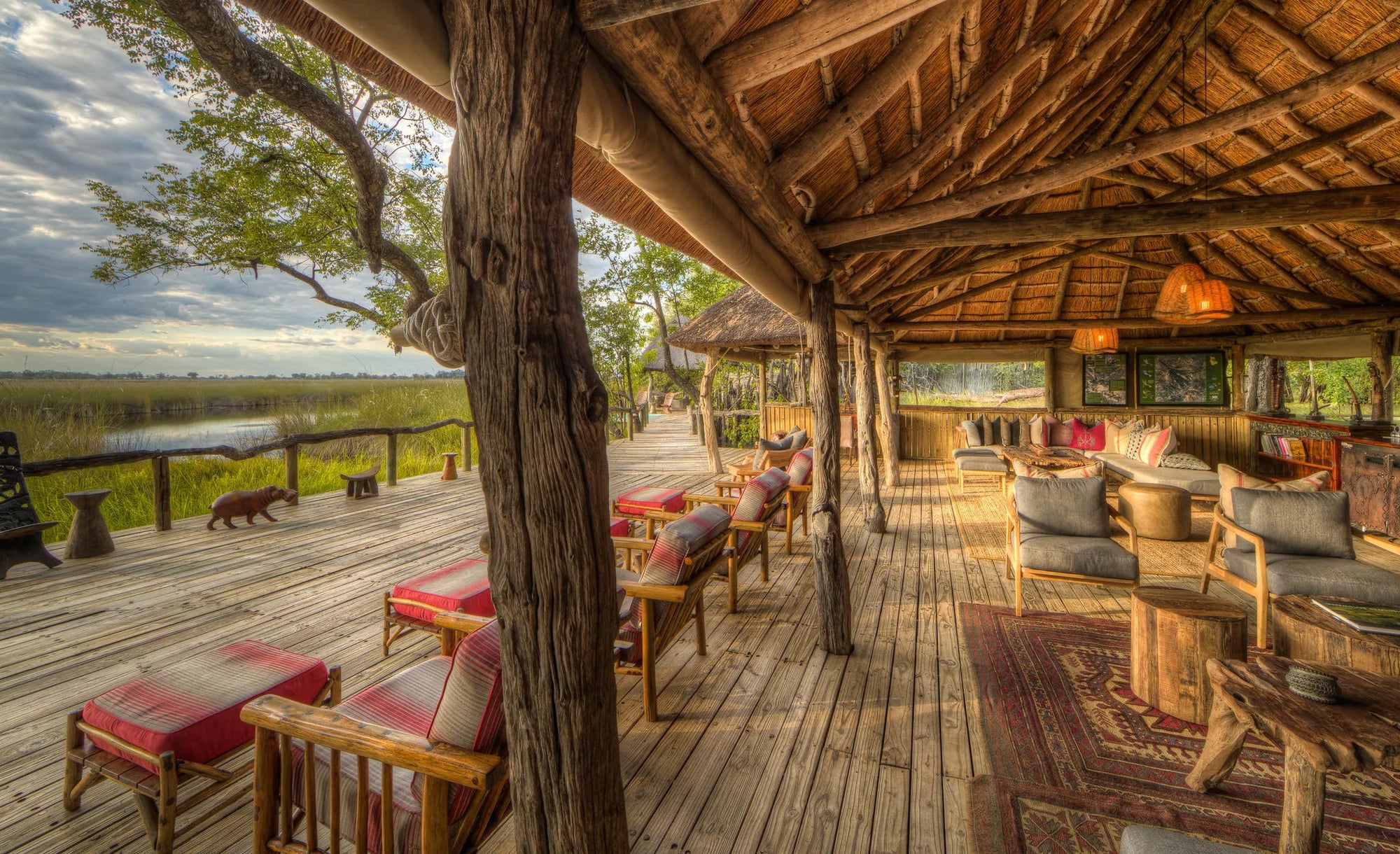Camp Xakanaxa Main Area Lounge at Camp Xakanaxa, Moremi Game Reserve, Botswana.