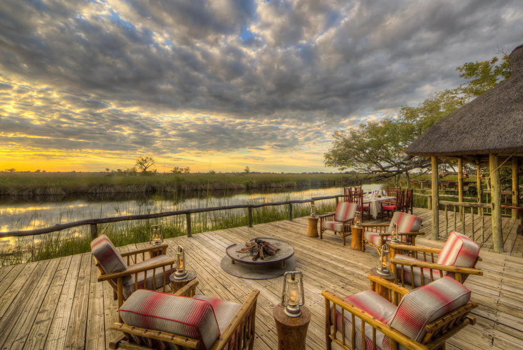 Camp Xakanaxa Dining Deck Fire Place at Camp Xakanaxa, Moremi Game Reserve, Botswana.