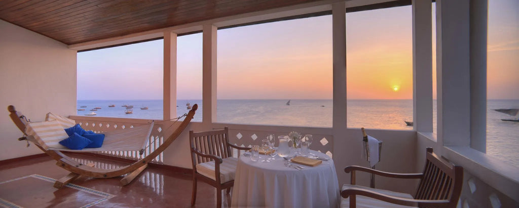 Balcony dining at Zanzibar Serena Hotel, Stone Town, Tanzania.