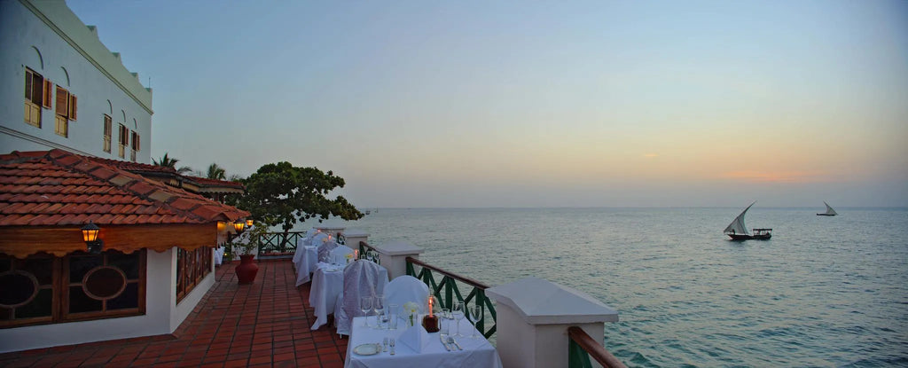 Restaurant terrace at Zanzibar Serena Hotel, Stone Town, Tanzania.