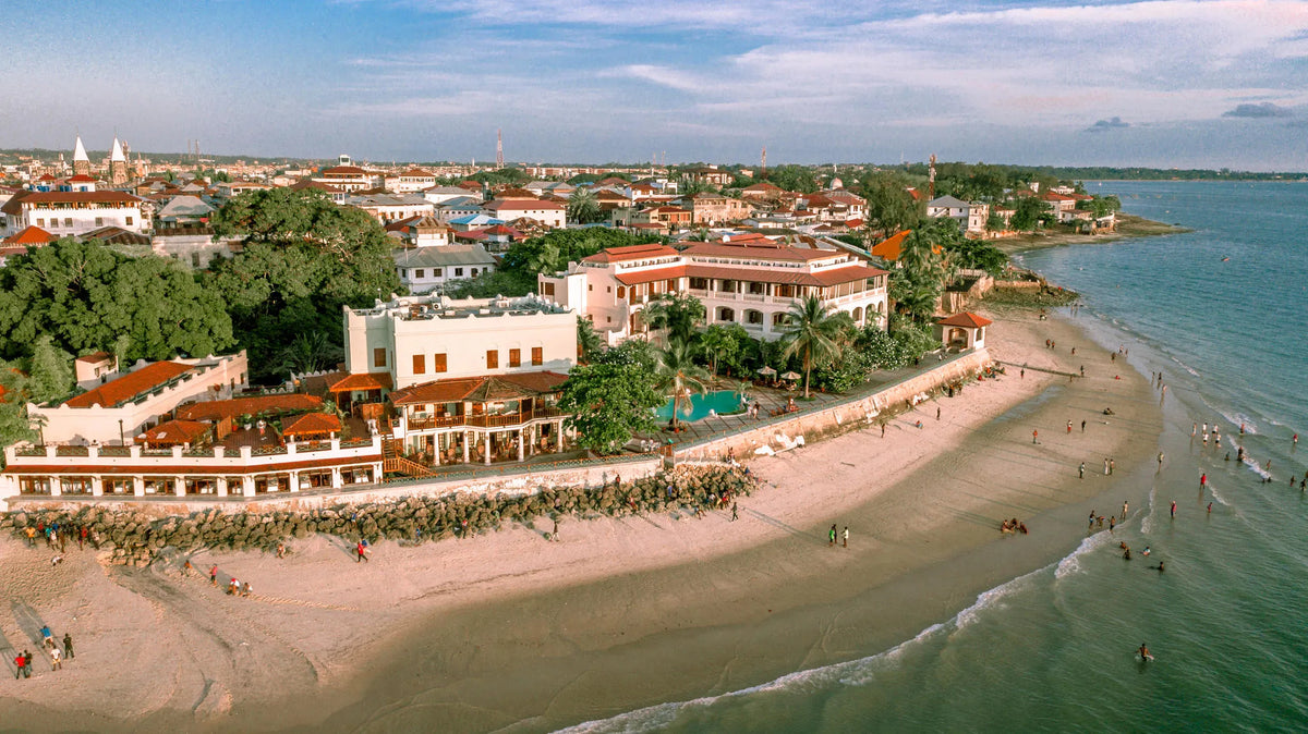 Aerial view of Zanzibar Serena Hotel at Zanzibar Serena Hotel, Stone Town, Tanzania.