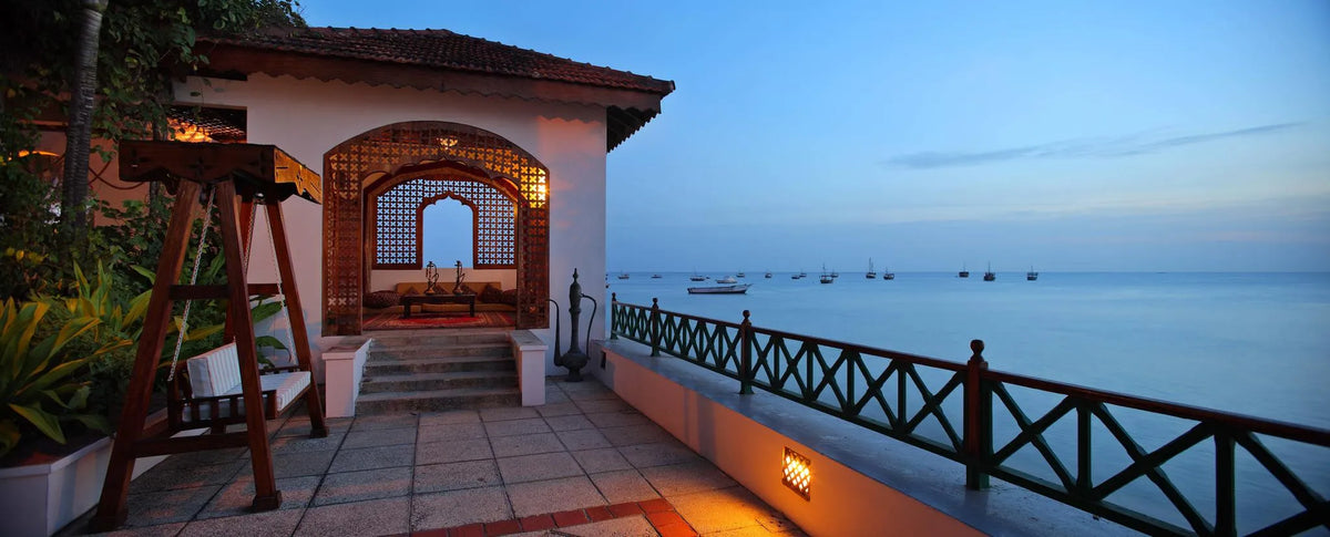Terrace at Zanzibar Serena Hotel, Stone Town, Tanzania.