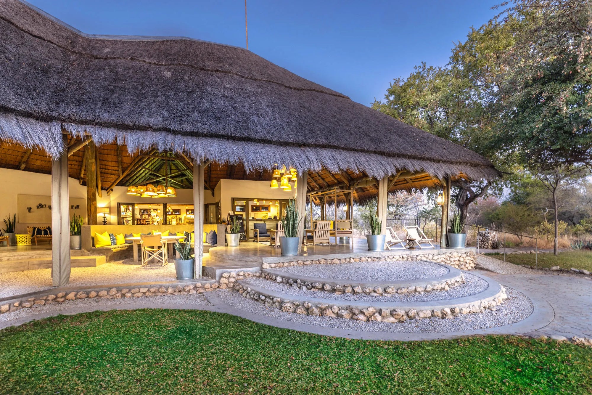 Mushara Bush Camp - Restaurant, Lapa, Veranda at Mushara Bush Camp, Etosha East, Namibia.