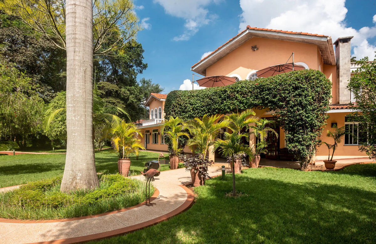 Garden view of the balcony at House of Waine, Nairobi, Kenya.