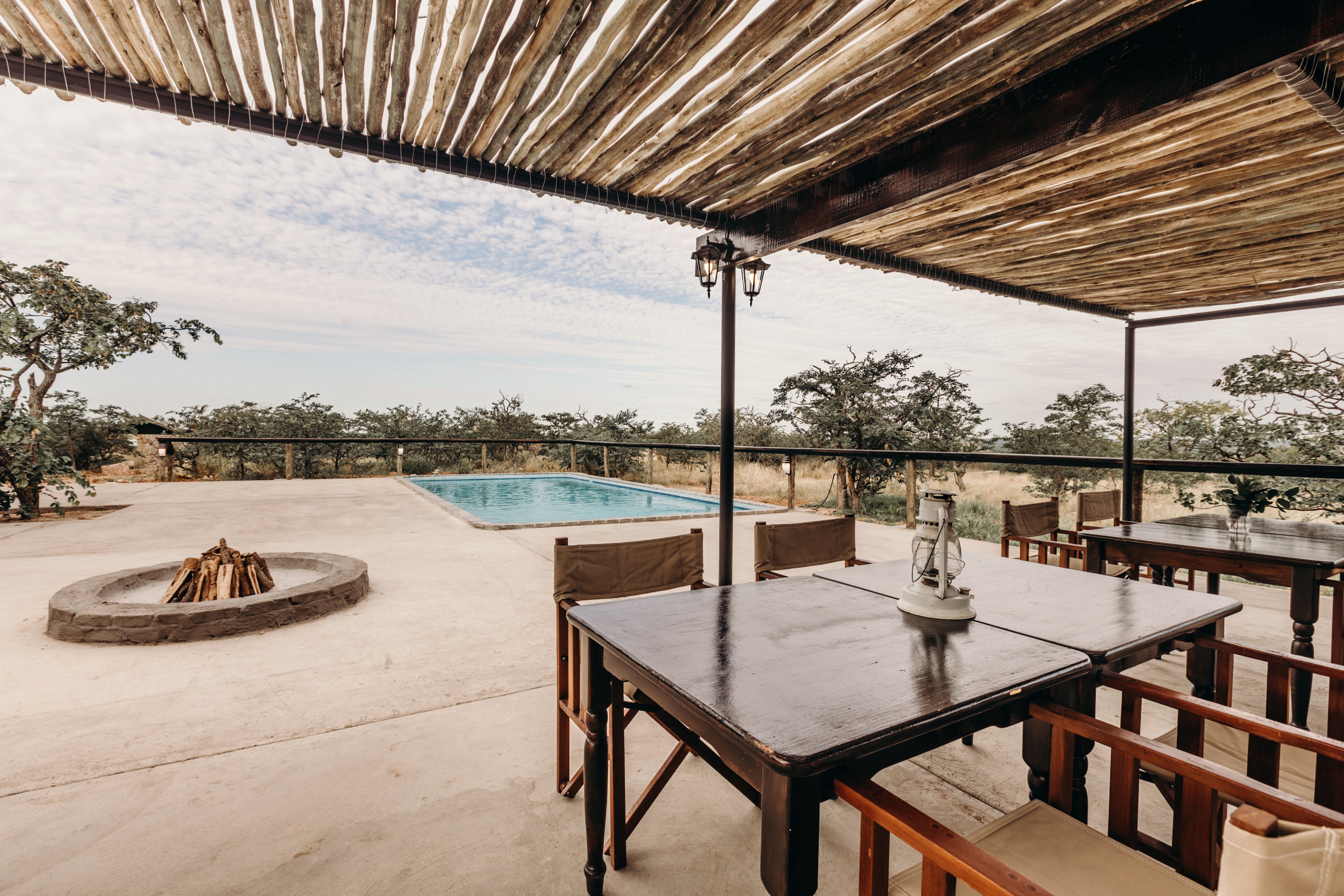 Outdoor pool and eating space