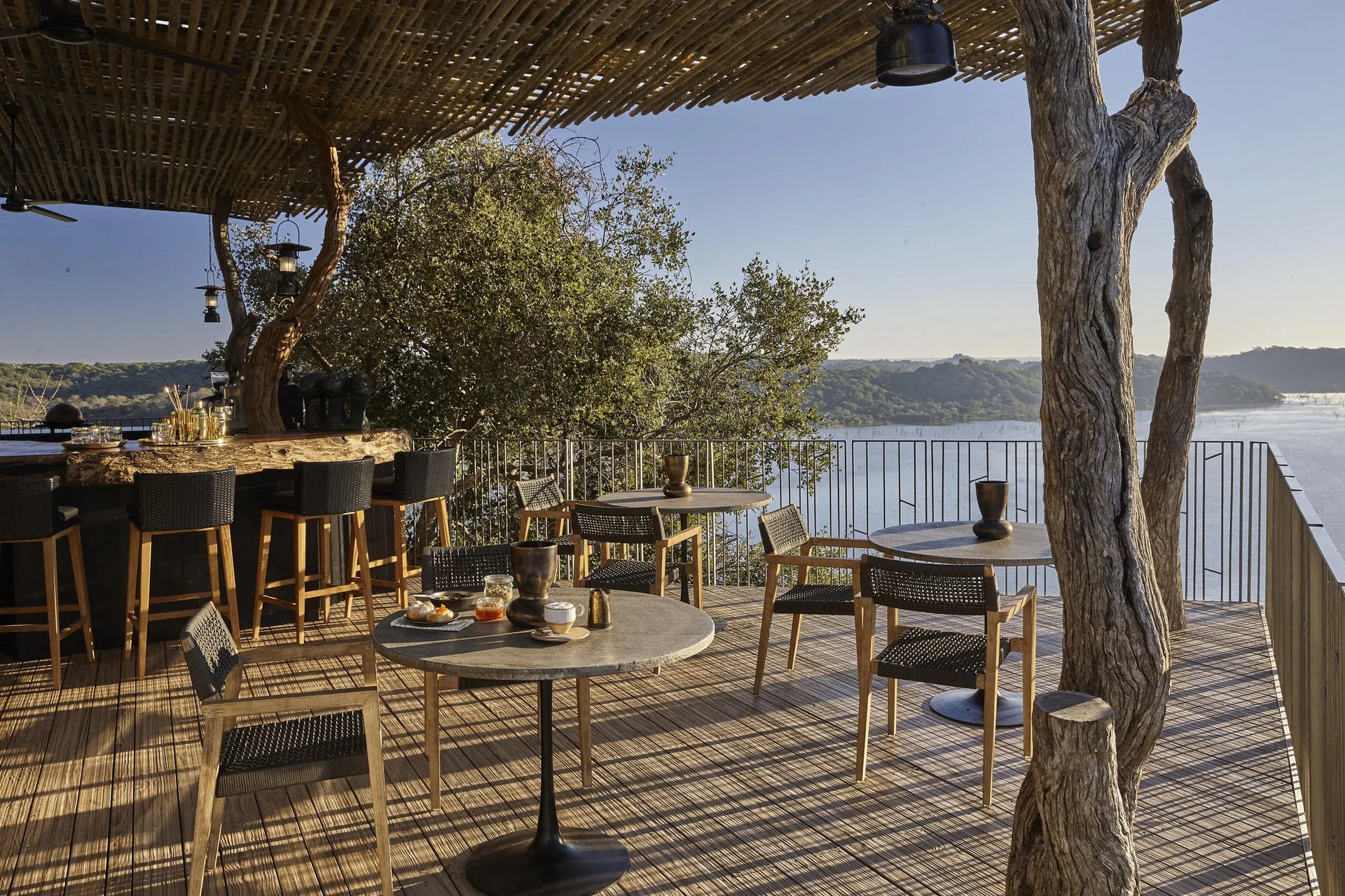 Singita Pamushana Lodge Deck & Bar at Singita Pamushana Lodge, Malilangwe Wildlife Reserve, Zimbabwe.