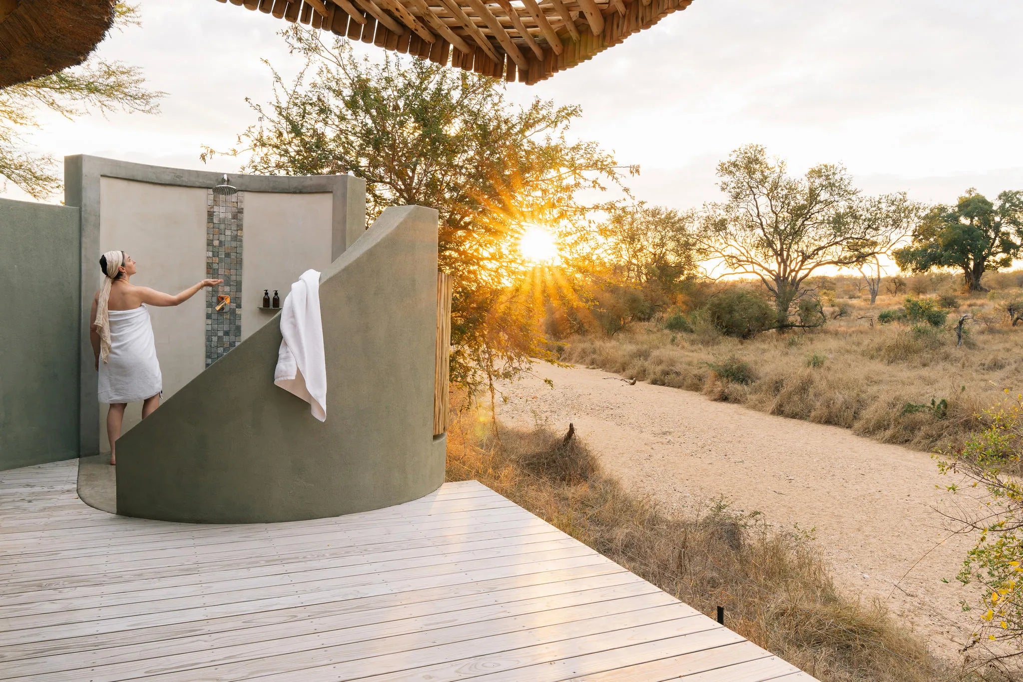 Simbavati Camp George Luxury Suite Outside Shower at Simbavati Camp George, Klaserie Private Game Reserve, South Africa.