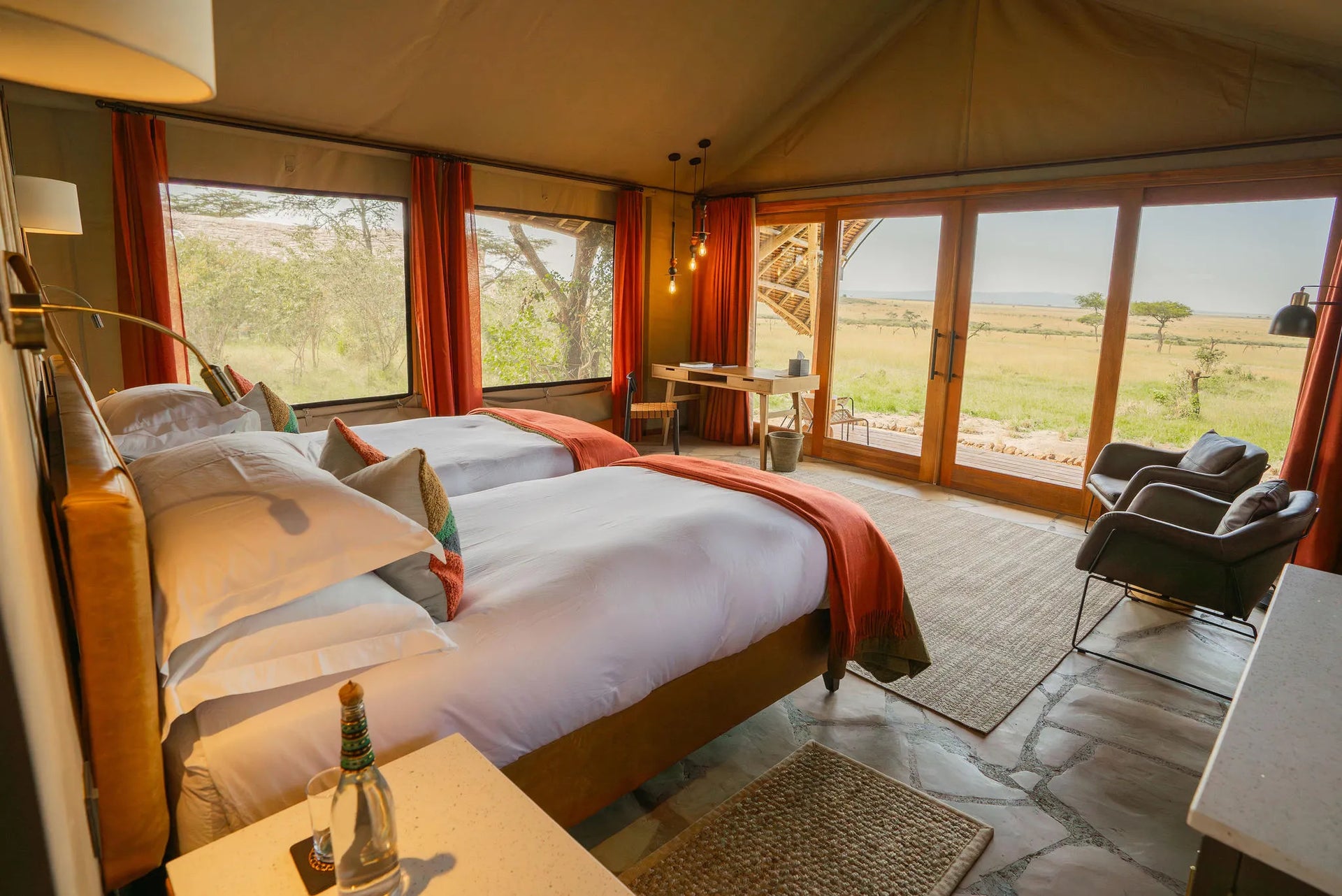 Naboisho Camp - Twin Tent Interior at Naboisho, Mara Naboisho Conservancy, Kenya.