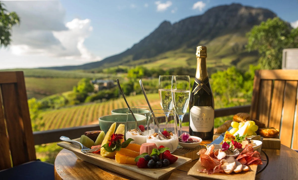 Breakfast with a view from the Luxury Lodge at Delaire Graff Lodges & Spa, Stellenbosch, South Africa.
