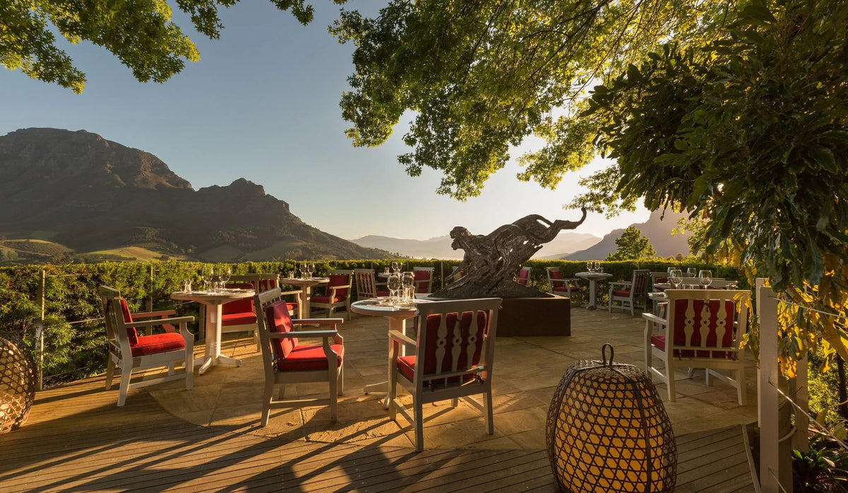 Delaire Graff Restaurant Terrace at Delaire Graff Lodges & Spa, Stellenbosch, South Africa.