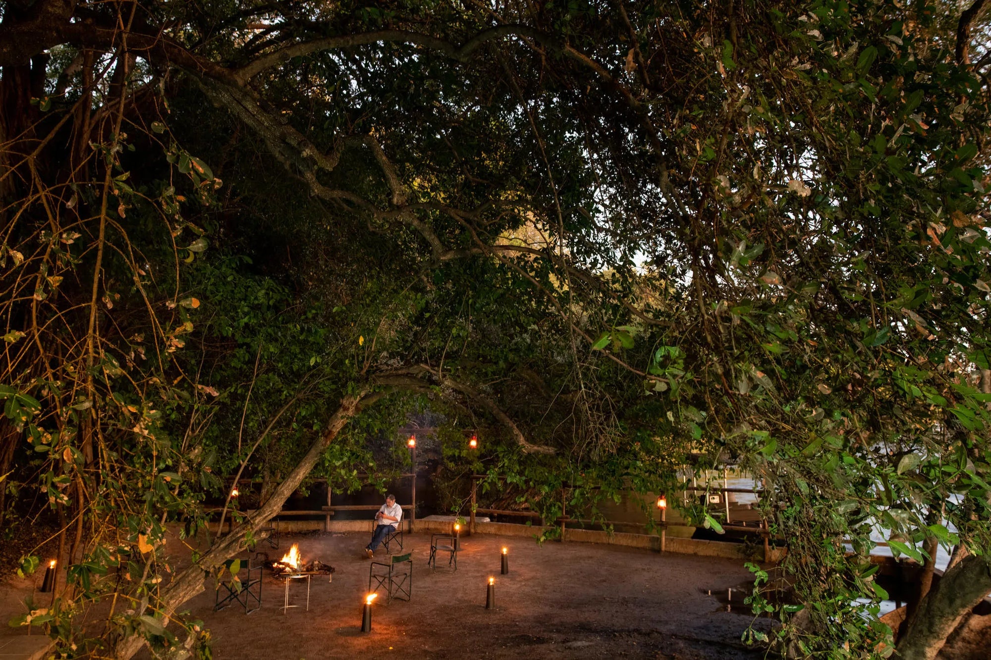 Ichingo Chobe River Lodge bonfire at Ichingo Chobe River Lodge by Mantis, Impalila Island, Namibia.