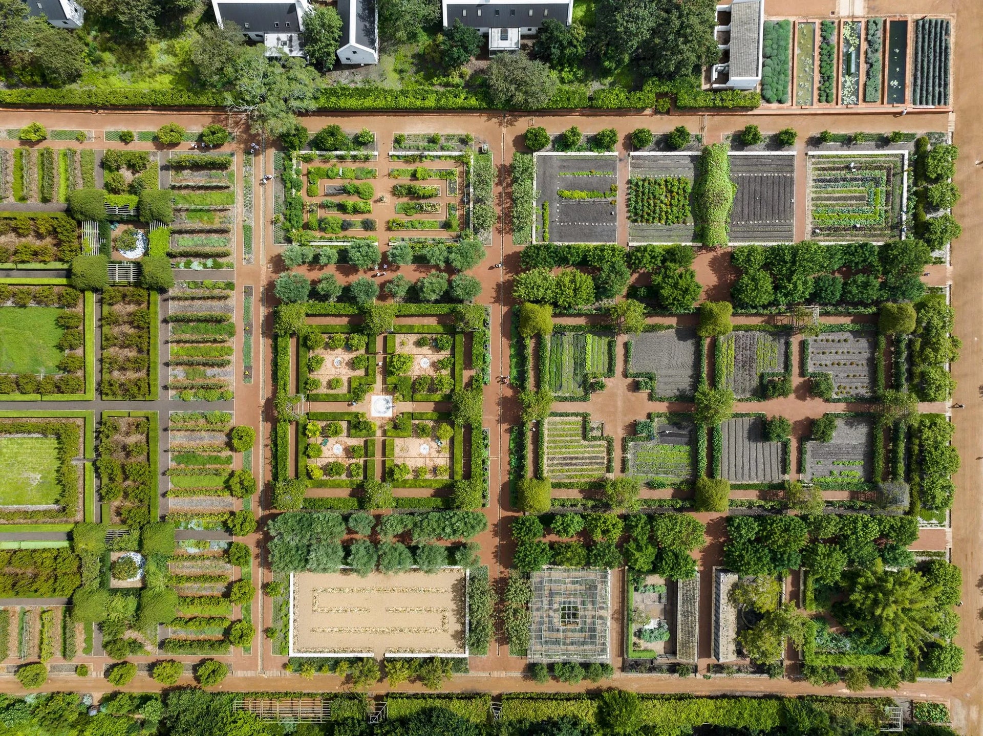 Babylonstoren Garden from above at Babylonstoren Farm Hotel, Franschhoek, South Africa.