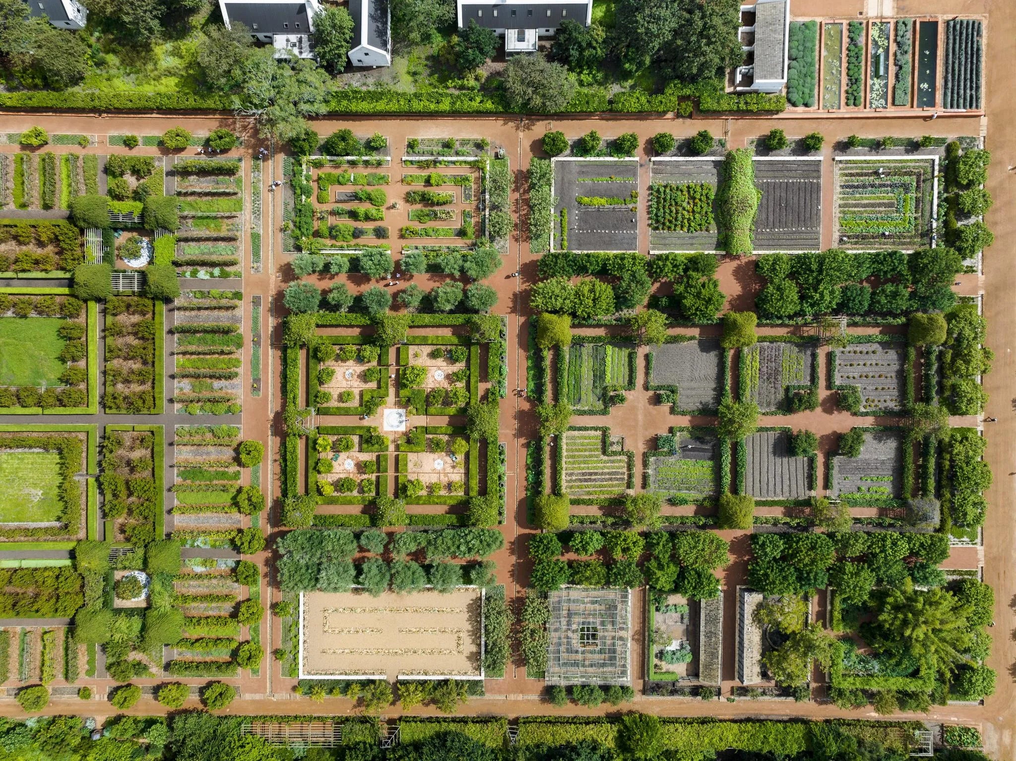 Babylonstoren Garden from above at Babylonstoren Farm Hotel, Franschhoek, South Africa.