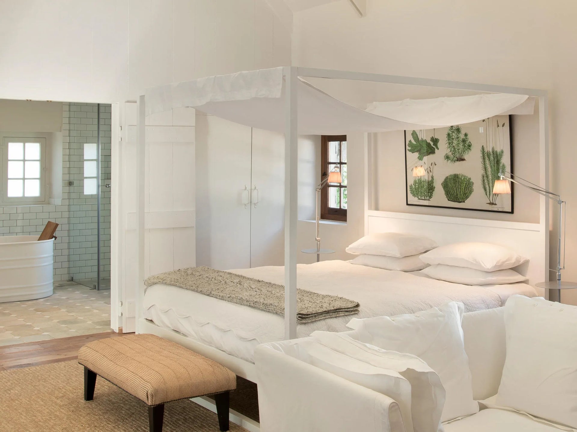Bedroom in one of our Cottages at Babylonstoren Farm Hotel, Franschhoek, South Africa.