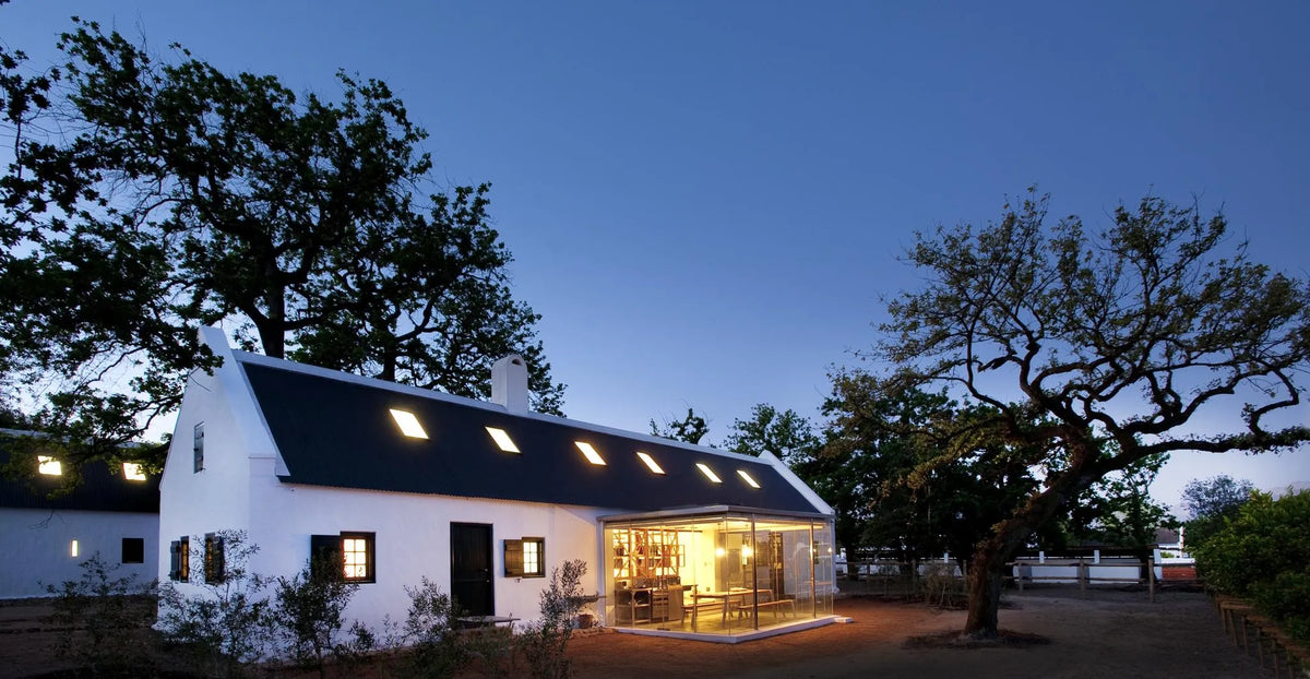 Cottage view in the Evening at Babylonstoren Farm Hotel, Franschhoek, South Africa.