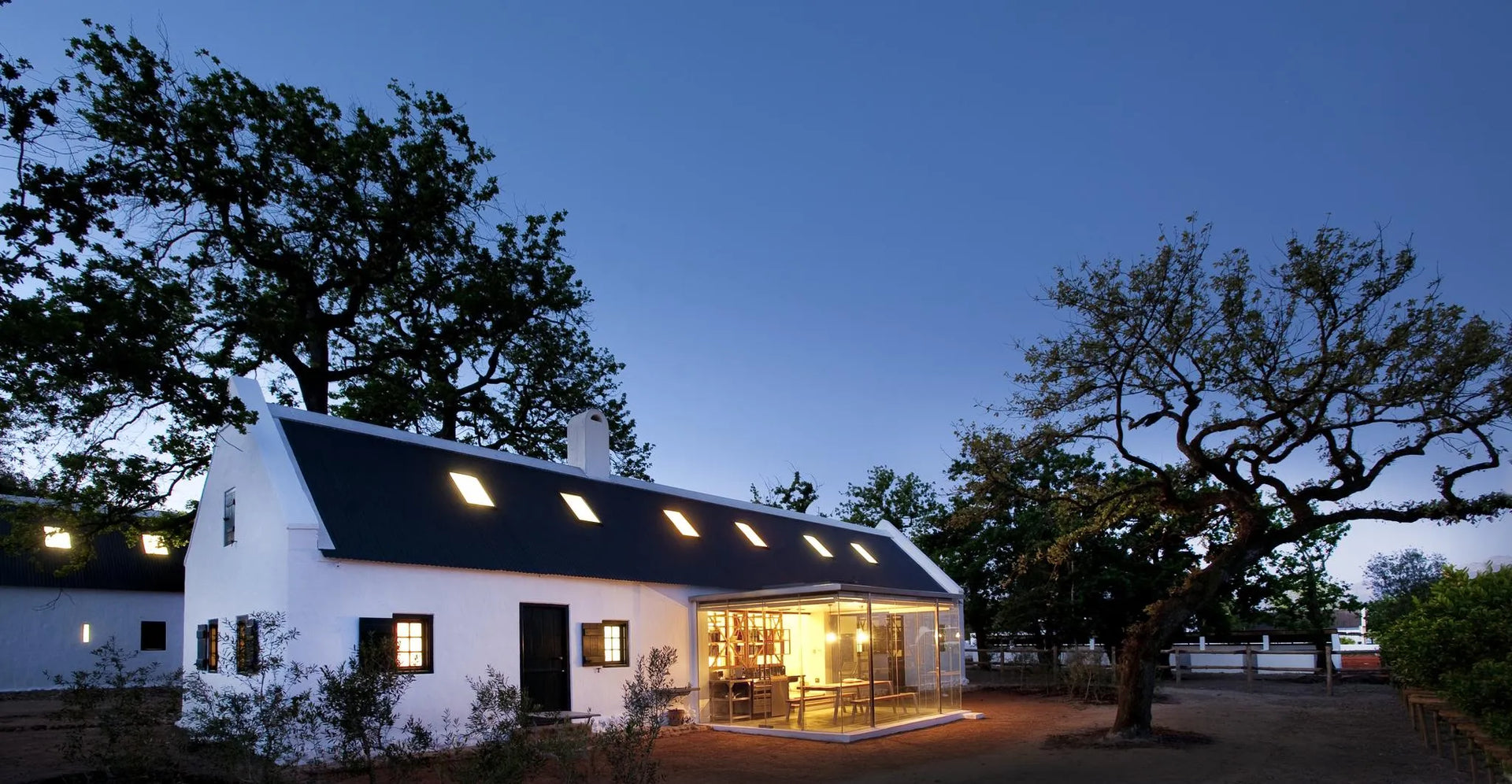Cottage view in the Evening at Babylonstoren Farm Hotel, Franschhoek, South Africa.