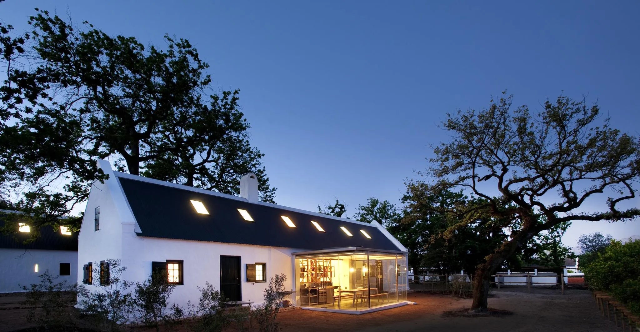 Cottage view in the Evening at Babylonstoren Farm Hotel, Franschhoek, South Africa.