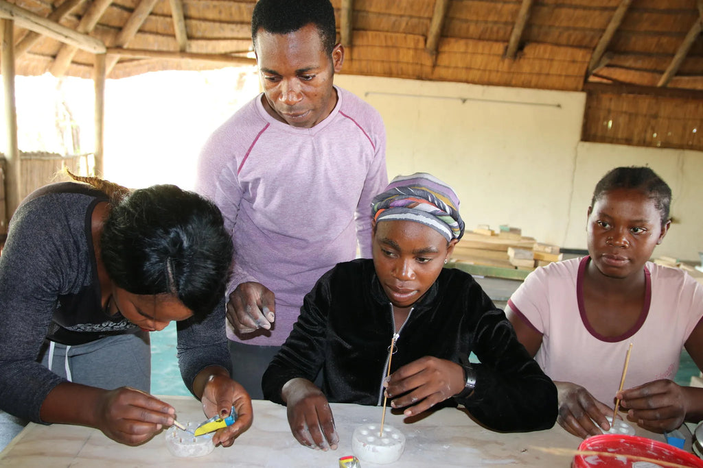 Glass Recycling Workshop at The Sijwa Project at The Sijwa Project, Caprivi East, Namibia.