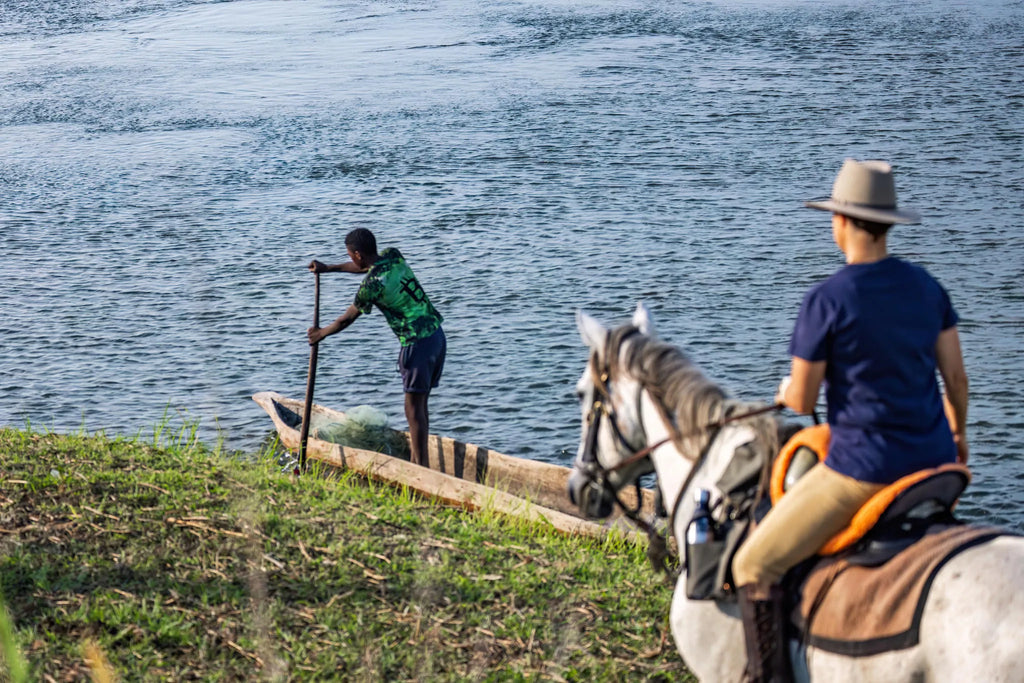 Local Fishermen at Zambian Horseback Safaris, Upper Zambezi, Zambia.