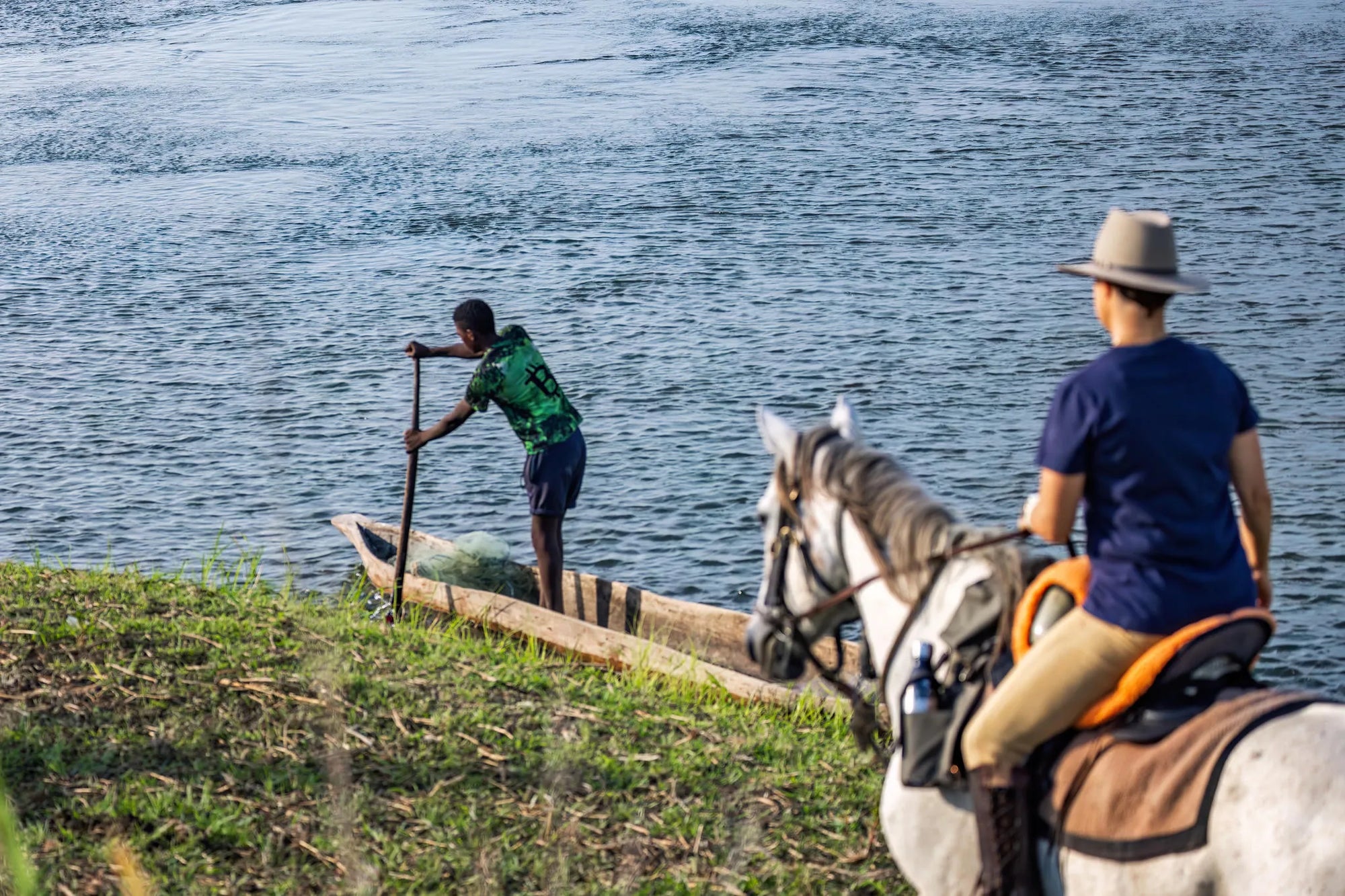 Local Fishermen at Zambian Horseback Safaris, Upper Zambezi, Zambia.