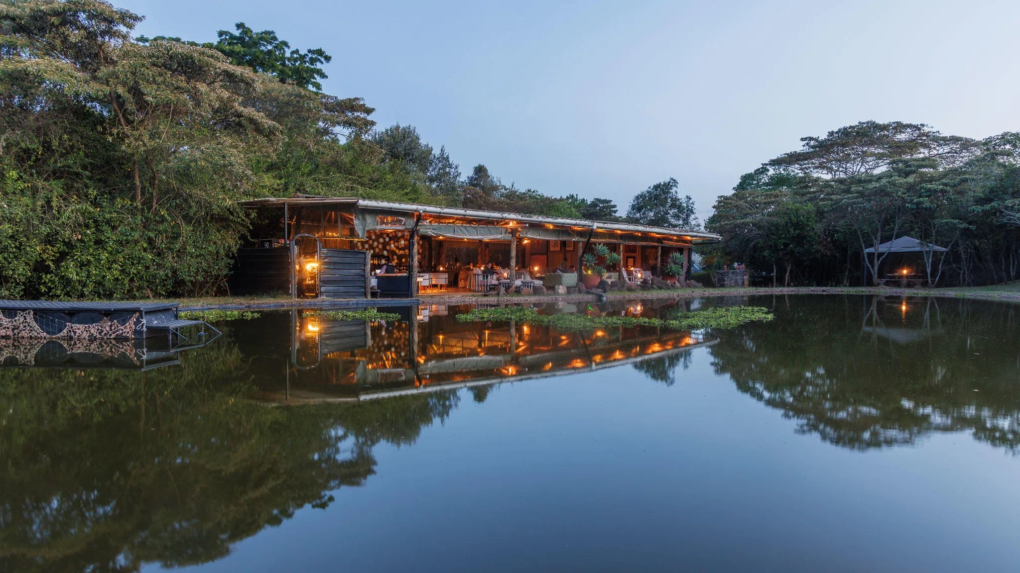 The Deck Restaurant - Evening view at Hemingways Eden, Nairobi, Kenya.