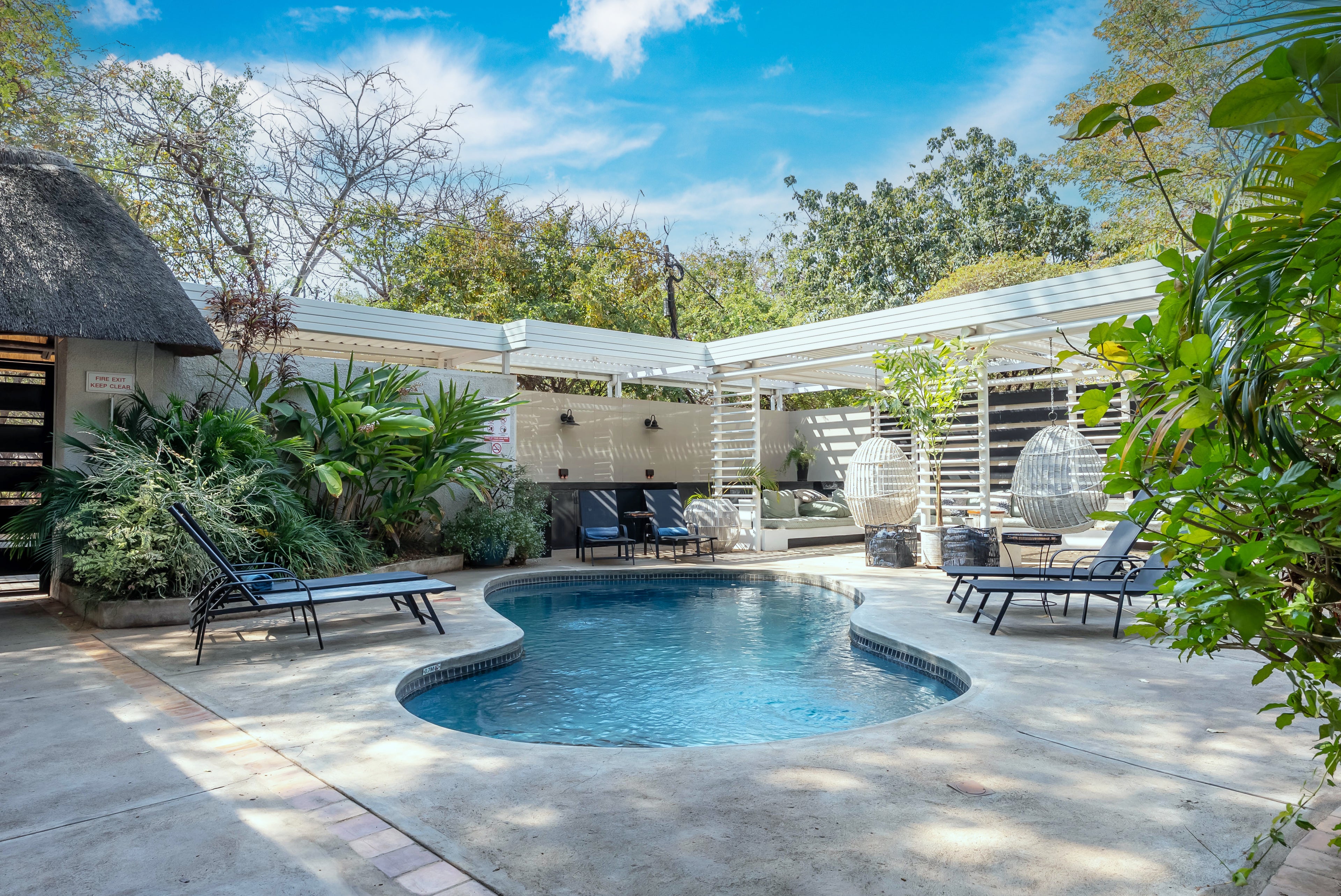 outdoor pool and seating area