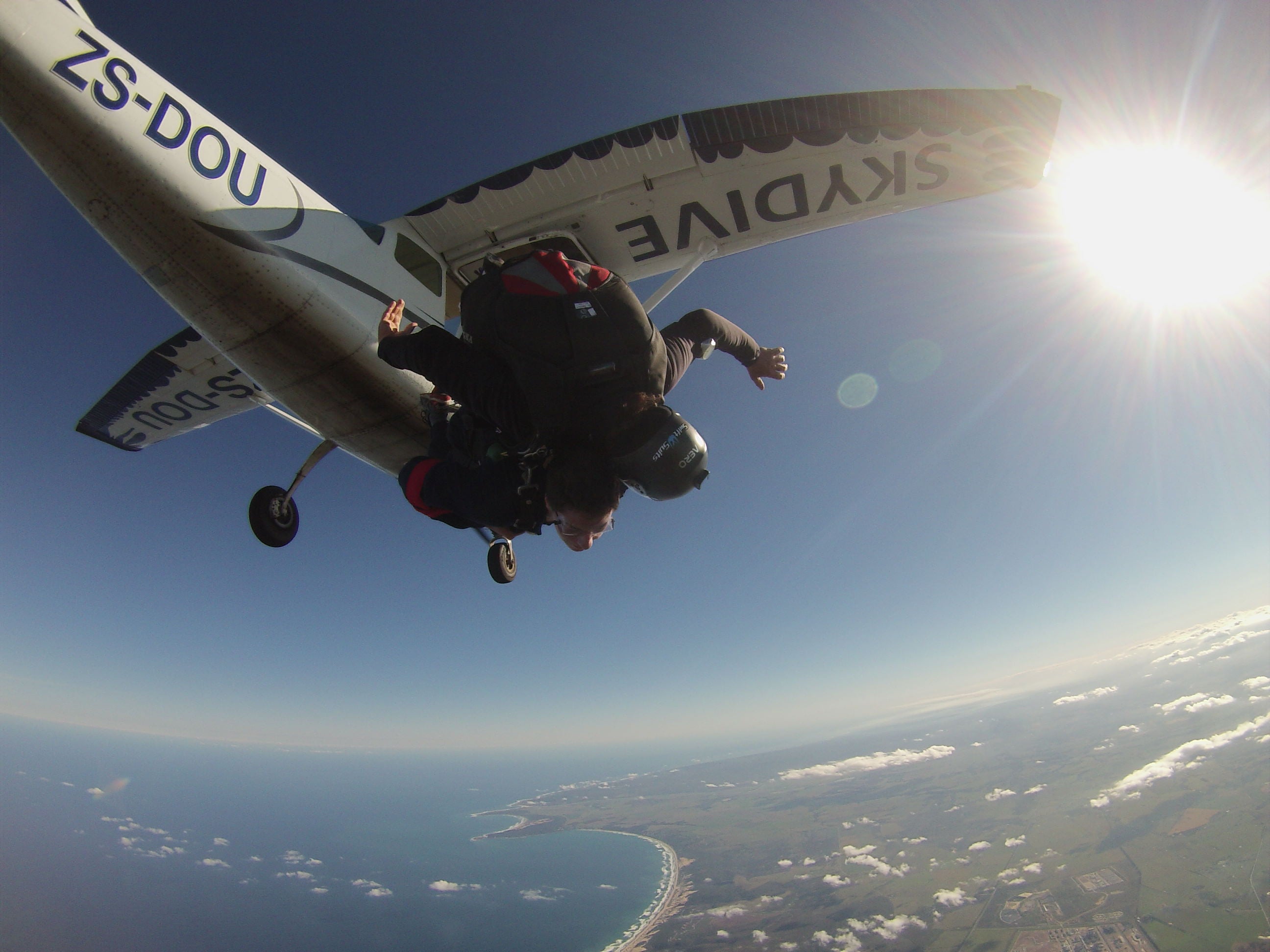 Tandem skydive exiting the aircraft