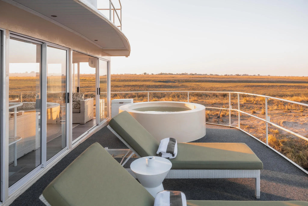 Chobe Princess Pool loungers and Plunge Pool at Chobe Princess By Mantis, Chobe River Front Namibia, Namibia.